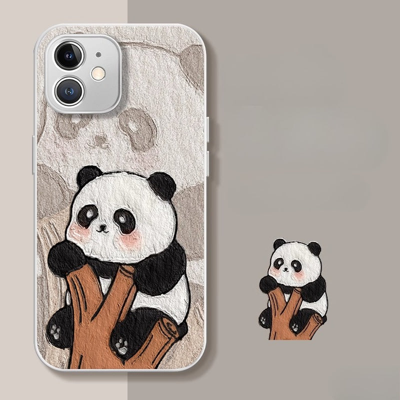 Minimalist Panda Vegan Leather iPhone Case | Soft Sheepskin Texture & Slim Fit