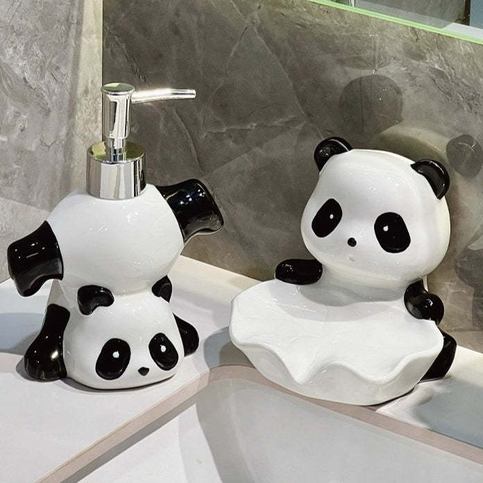 Panda Ceramic Soap Dish – Lotus Leaf Drain Tray, Cute Bathroom Organizer