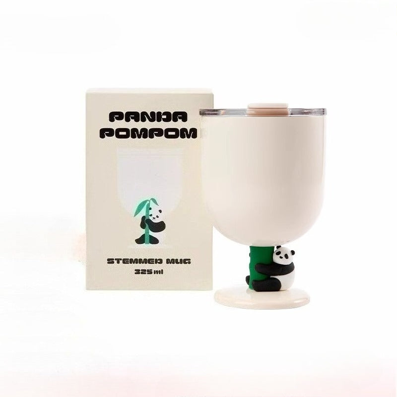 Panda Stemmed Mug (325 ml / 11 oz) – Hugging Panda Base & Splash-Resistant Lid