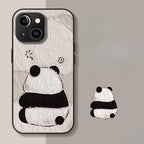 Minimalist Panda Vegan Leather iPhone Case | Soft Sheepskin Texture & Slim Fit