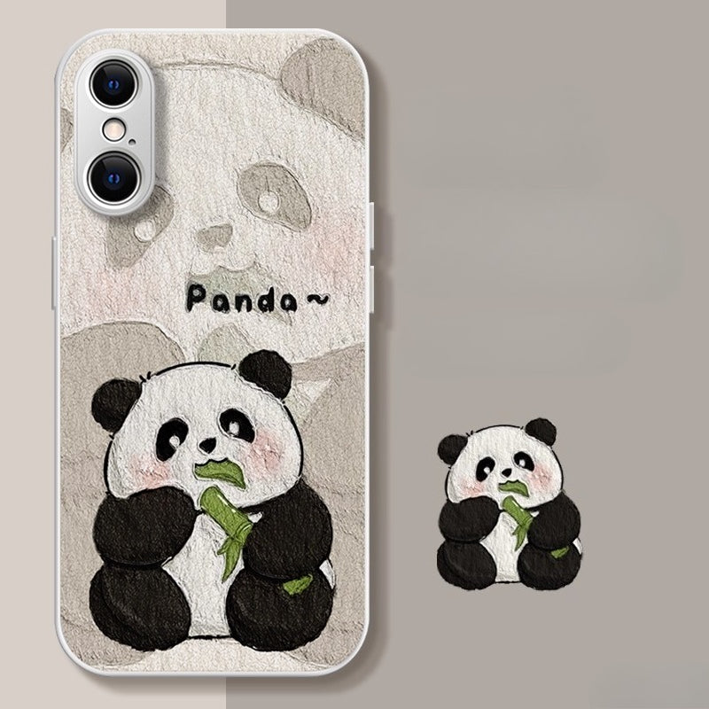 Minimalist Panda Vegan Leather iPhone Case | Soft Sheepskin Texture & Slim Fit