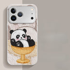 Minimalist Panda Vegan Leather iPhone Case | Soft Sheepskin Texture & Slim Fit