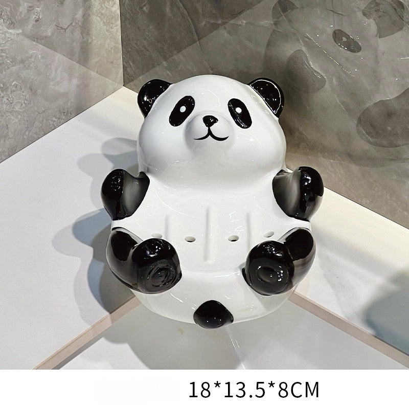 Panda Ceramic Soap Dish – Lotus Leaf Drain Tray, Cute Bathroom Organizer