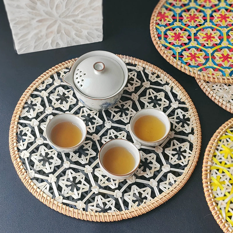 Handmade Natural Rattan Woven Round Placemat (Bamboo) – Coaster / Tea Tray Sizes