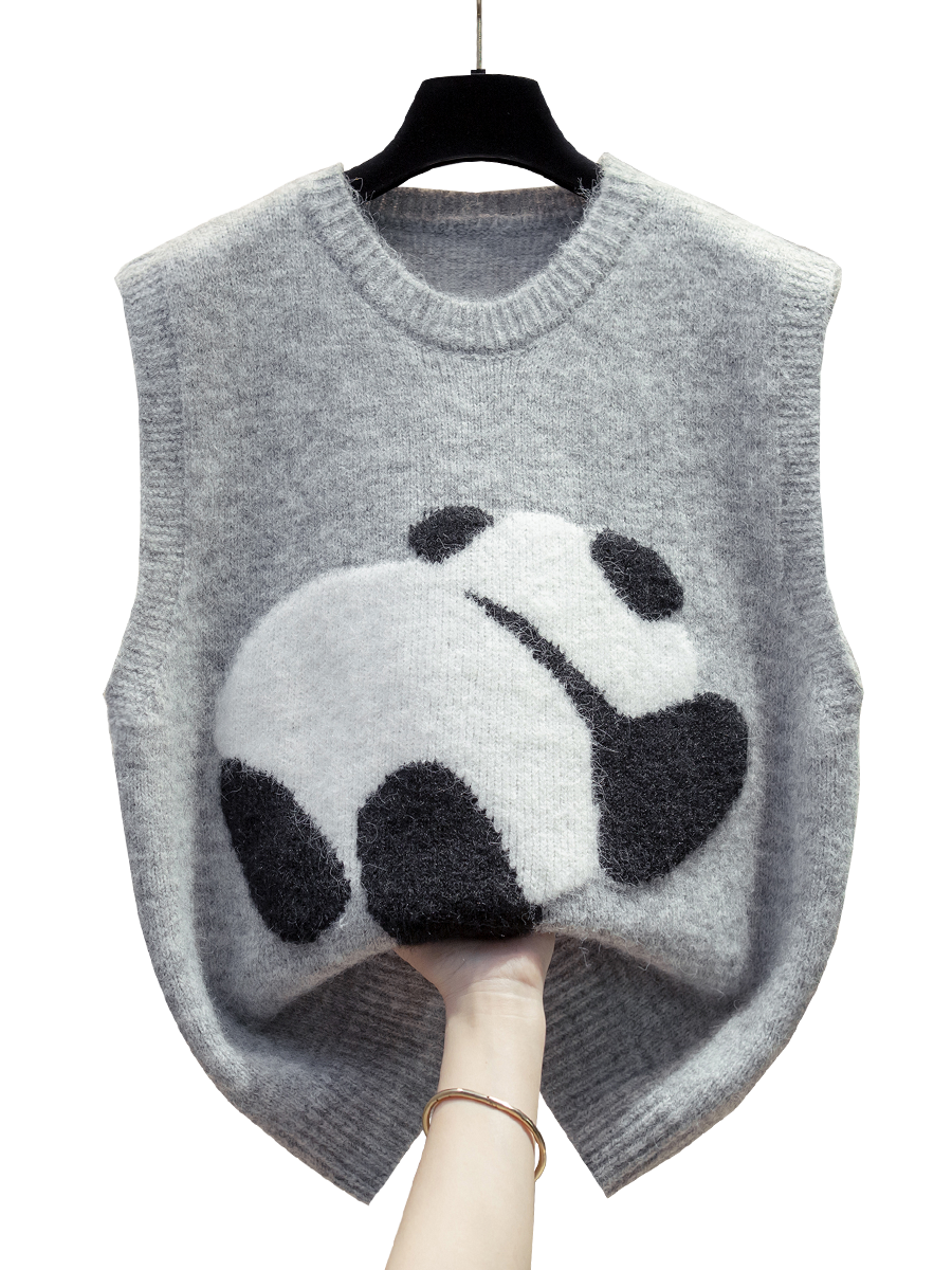 Panda Knit Vest – Fuzzy Sleeveless Sweater