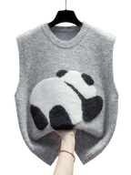 Panda Knit Vest – Fuzzy Sleeveless Sweater