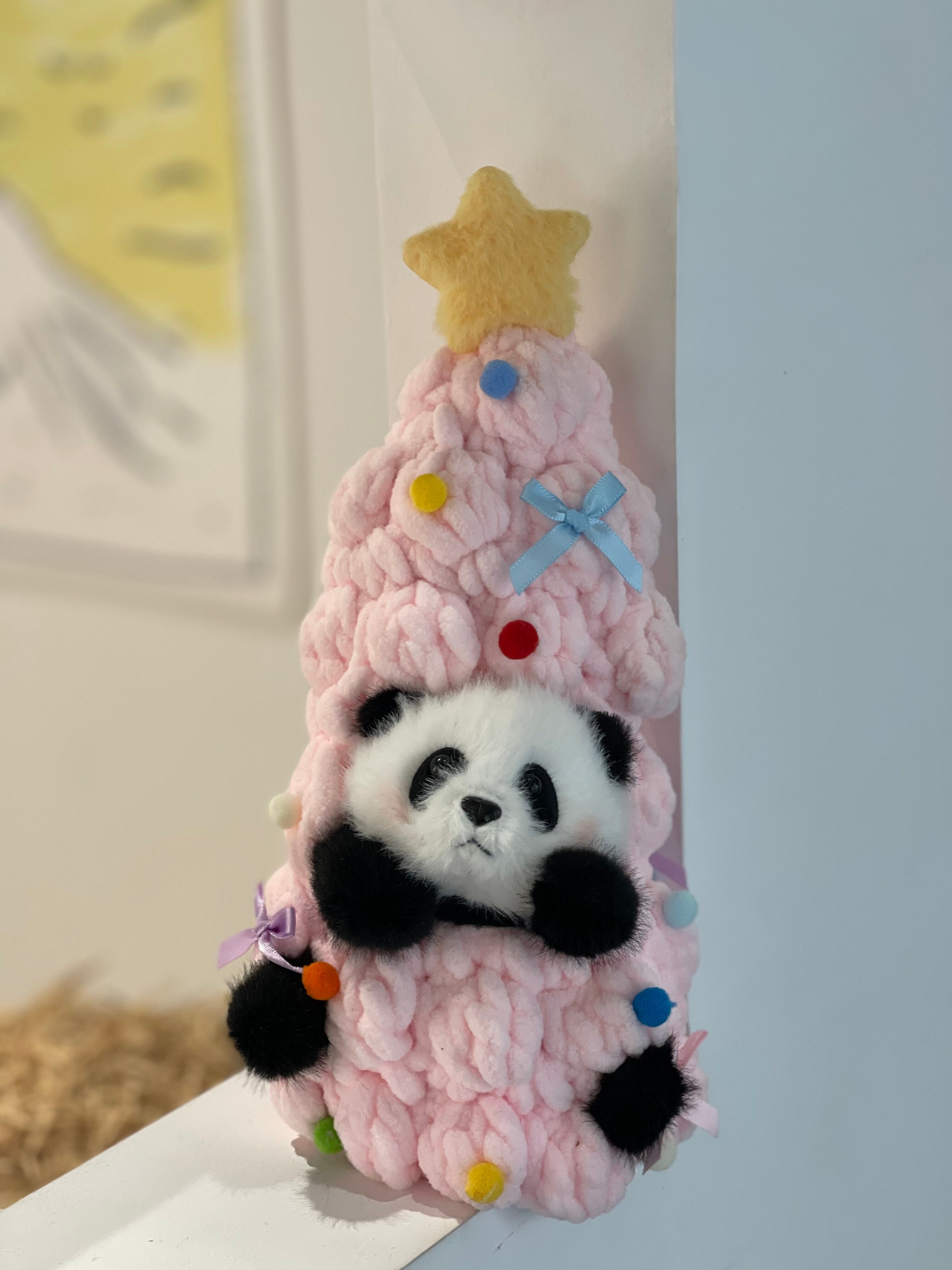 Panda Christmas Tree Plush – Kawaii Holiday Desk Buddy (Green/white/Pink/Pastel)
