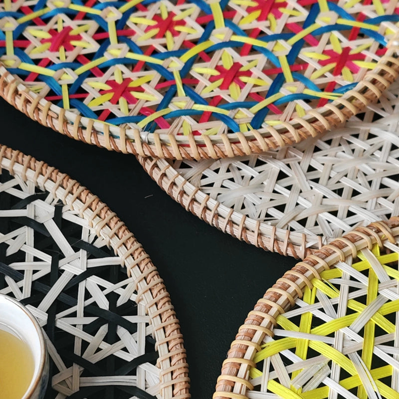 Handmade Natural Rattan Woven Round Placemat (Bamboo) – Coaster / Tea Tray Sizes