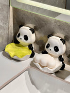 Panda Ceramic Soap Dish – Lotus Leaf Drain Tray, Cute Bathroom Organizer