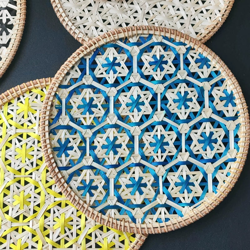 Handmade Natural Rattan Woven Round Placemat (Bamboo) – Coaster / Tea Tray Sizes