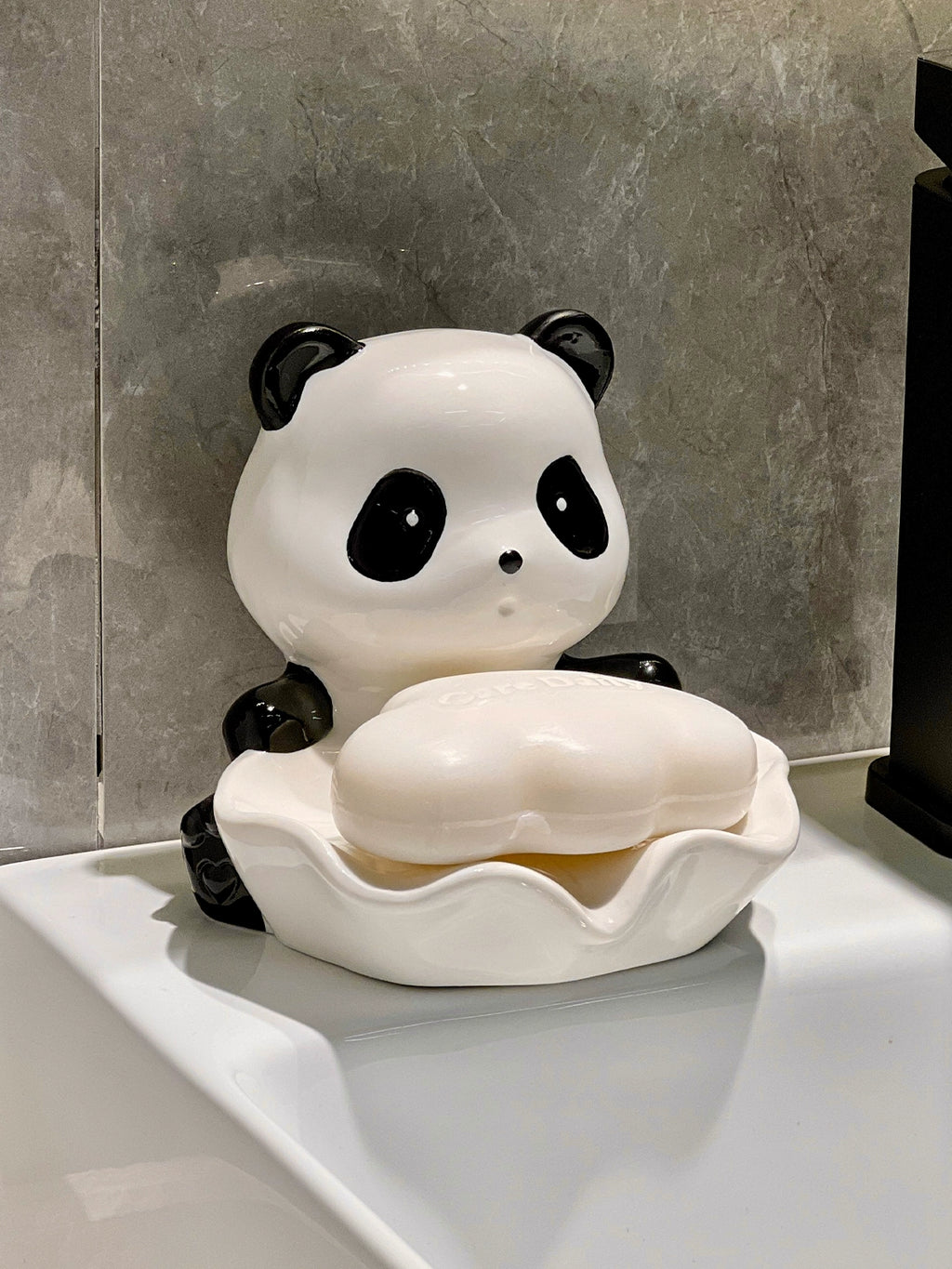 Panda Ceramic Soap Dish – Lotus Leaf Drain Tray, Cute Bathroom Organizer