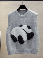Panda Knit Vest – Fuzzy Sleeveless Sweater