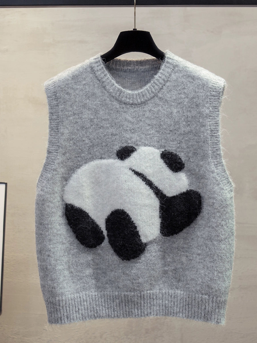 Panda Knit Vest – Fuzzy Sleeveless Sweater