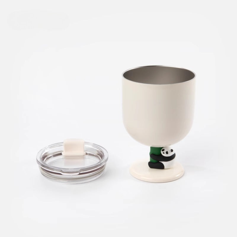 Panda Stemmed Mug (325 ml / 11 oz) – Hugging Panda Base & Splash-Resistant Lid