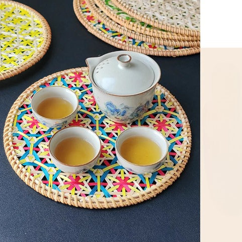 Handmade Natural Rattan Woven Round Placemat (Bamboo) – Coaster / Tea Tray Sizes