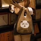 Pandamooda "Cozy Brownie" Fuzzy Panda Tote Bag – Soft Plush Shoulder & Handbag