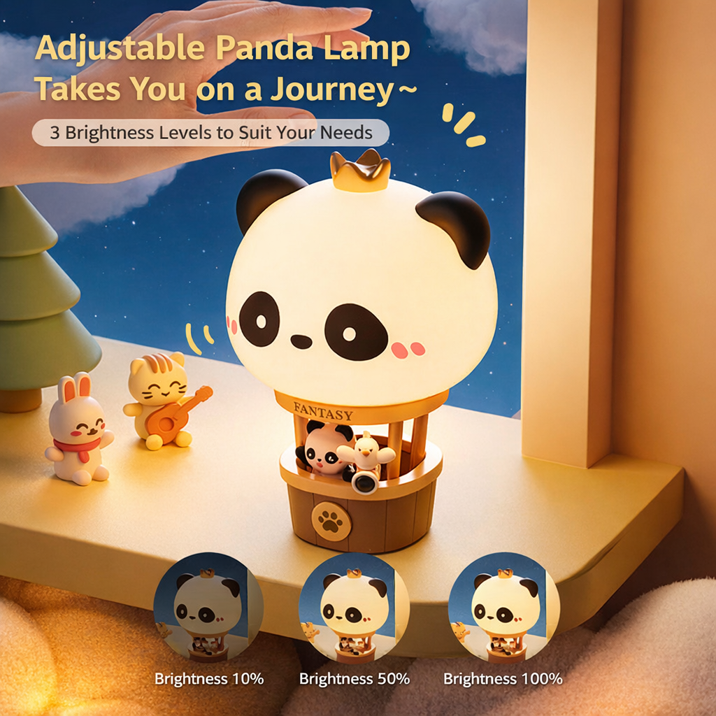 Ultimate Panda Room Decor Bundle: Hot Air Balloon Lamp + 3 Meters LED Fairy String Lights With Steady/Flash Modes