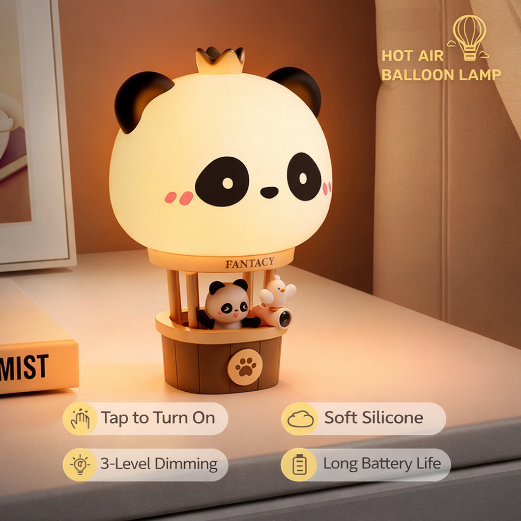 Ultimate Panda Room Decor Bundle: Hot Air Balloon Lamp + 3 Meters LED Fairy String Lights With Steady/Flash Modes